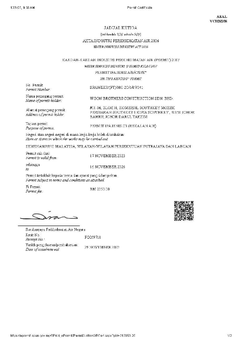 Permit IPA Jenis C3 (Bekalan Air)